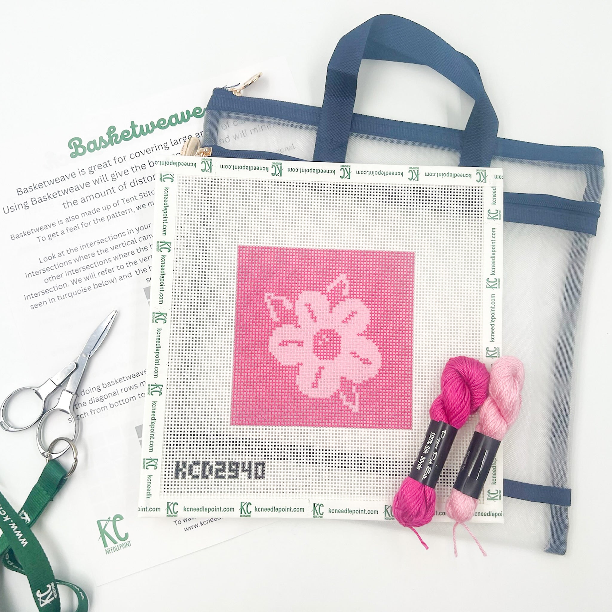 The Beginner Pink Flower Kit - KC Needlepoint