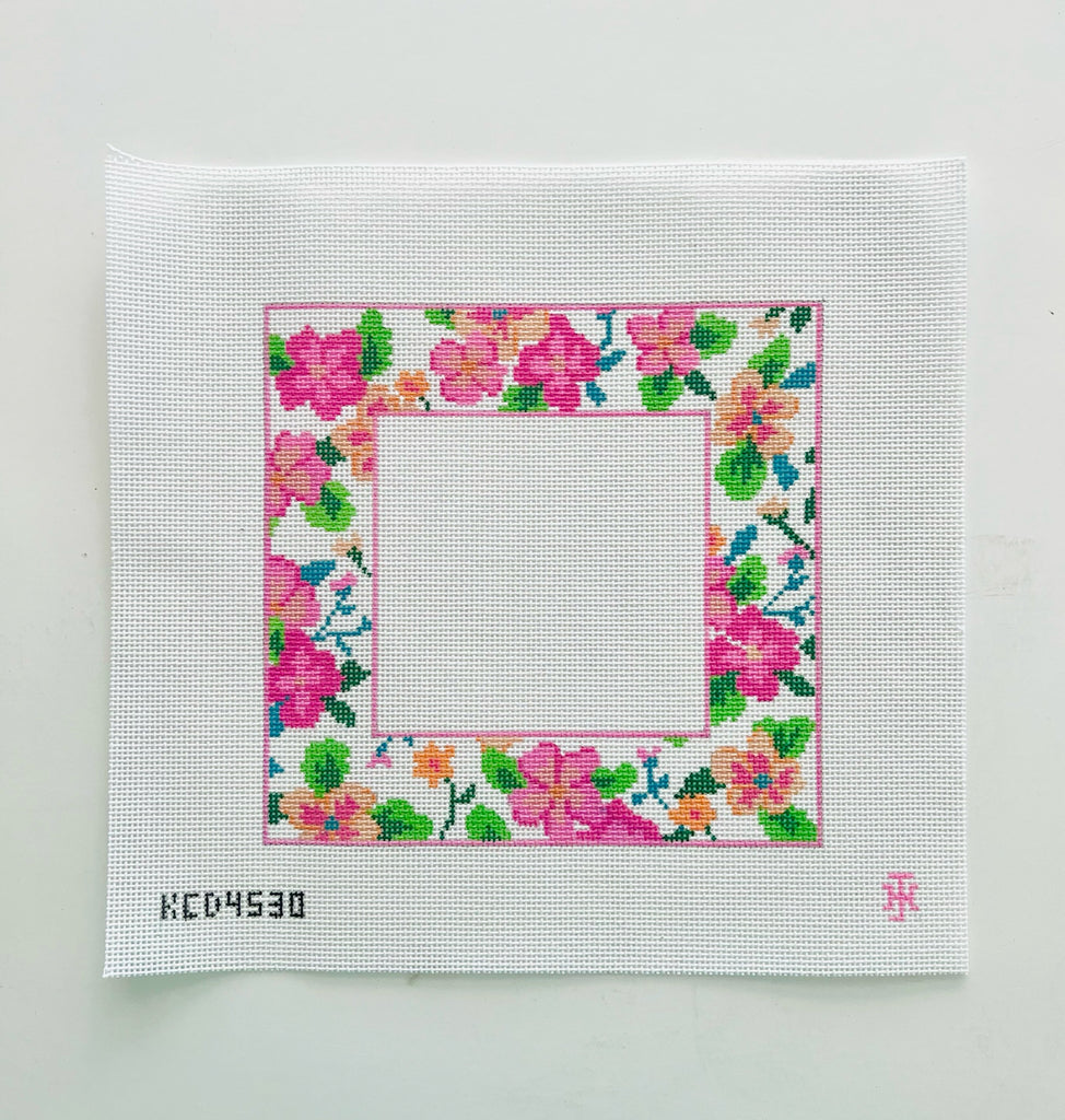 Pink Floral Pillow/Frame Canvas - KC Needlepoint