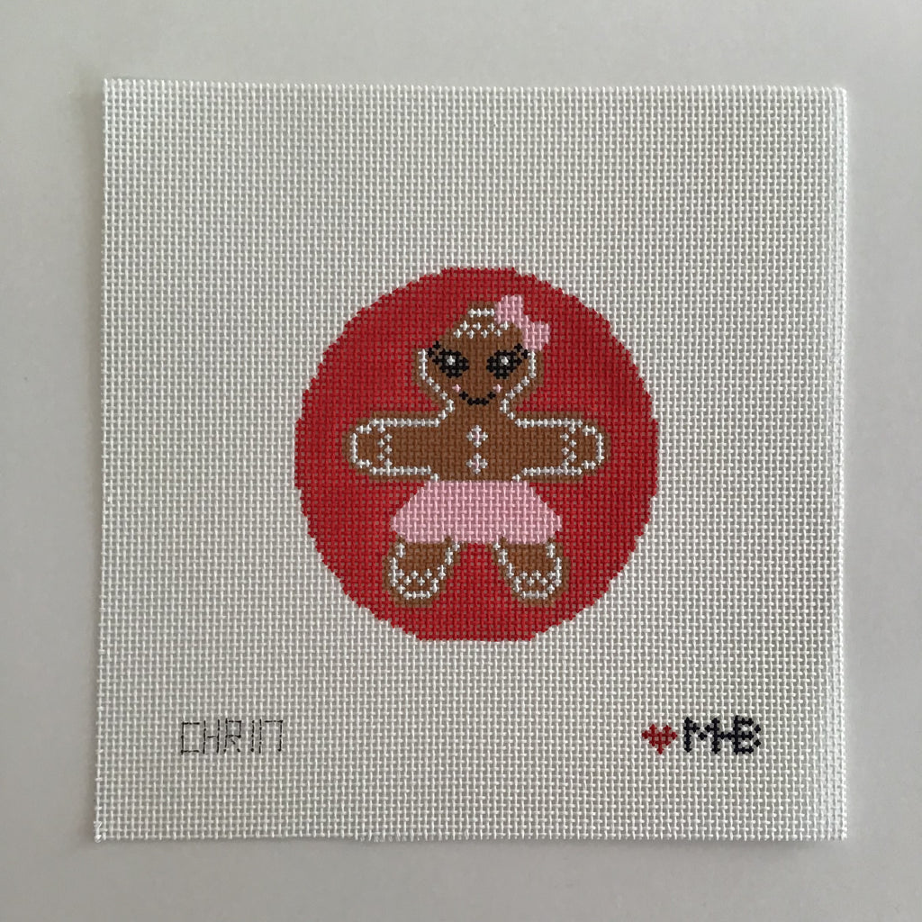 Gingerbread Girl Round Canvas - KC Needlepoint
