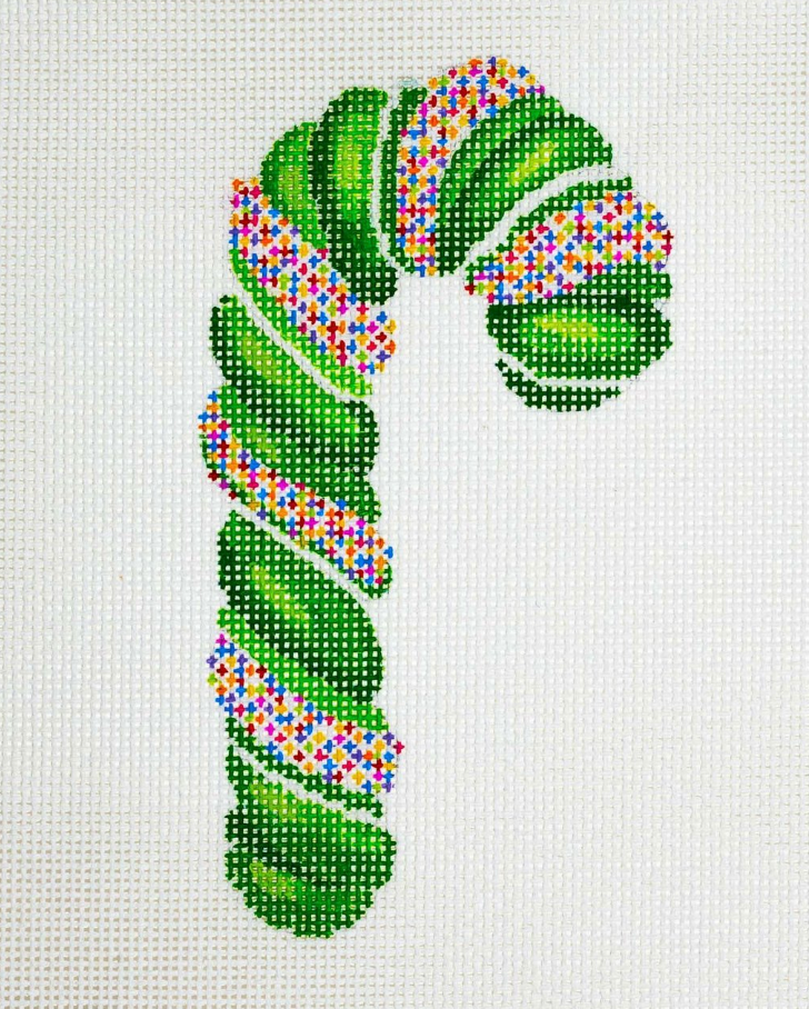 Green Sprinkle Candy Cane Canvas - KC Needlepoint