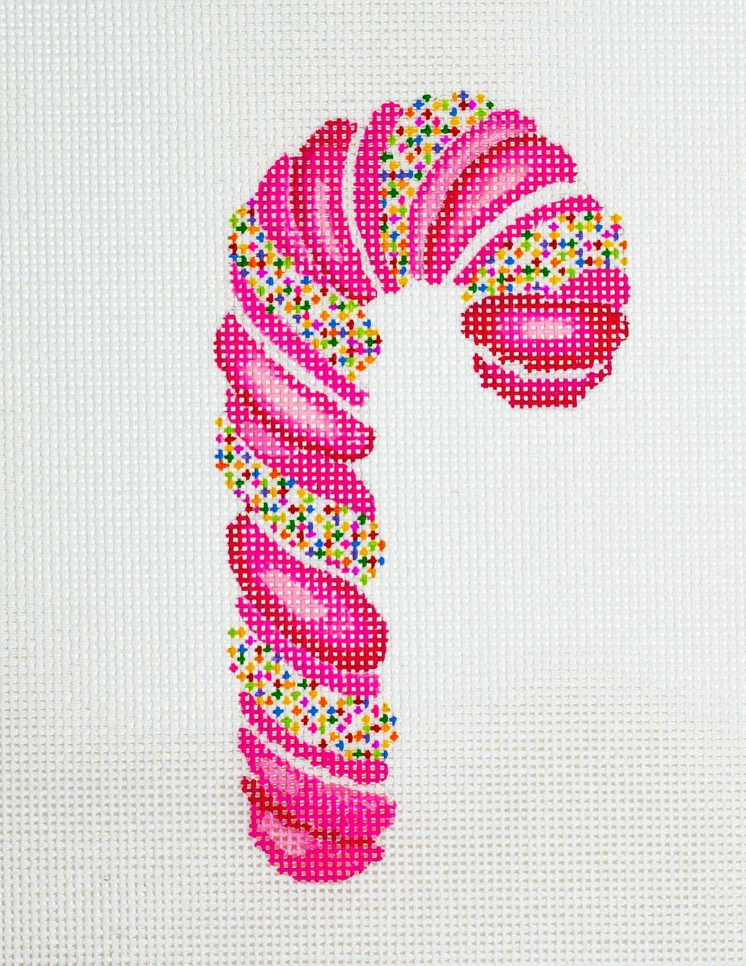 Pink Sprinkle Candy Cane Canvas - KC Needlepoint