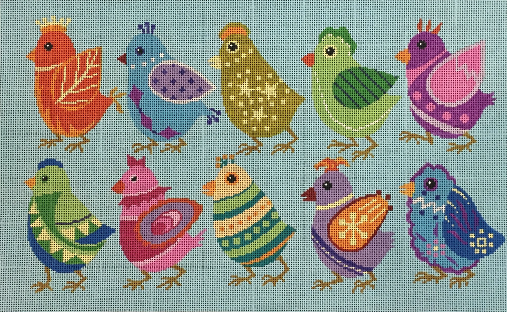 Colorful Birds Needlepoint Canvas - KC Needlepoint