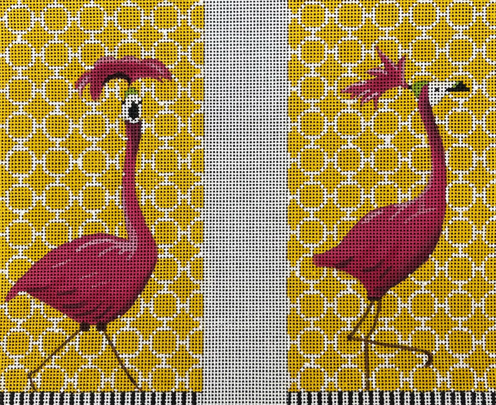 Flamingos with Feathers Eyeglass Case Canvas - KC Needlepoint