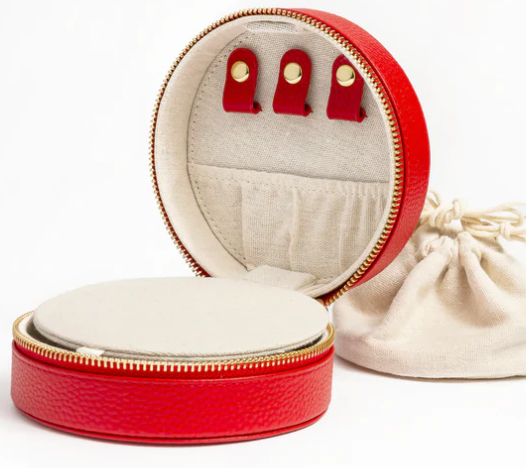 5" Round Leather Jewelry Box - KC Needlepoint