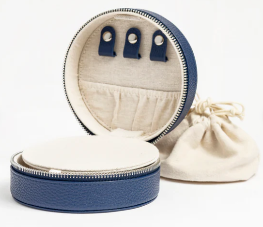 5" Round Leather Jewelry Box - KC Needlepoint