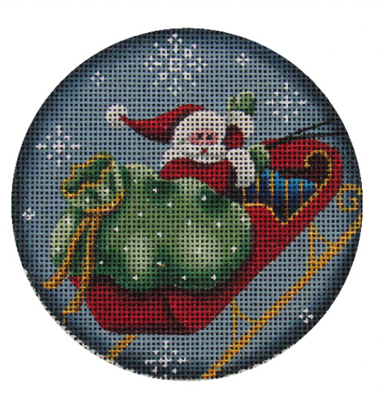 Santa and Sleigh Round - KC Needlepoint