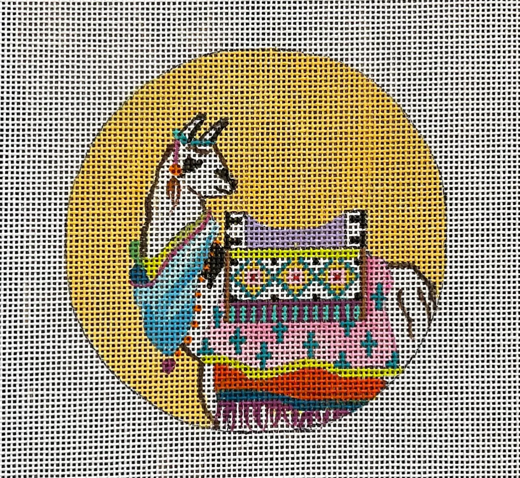 Black and White Llama Round Canvas - KC Needlepoint