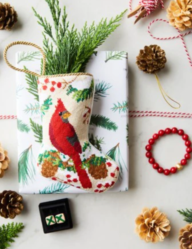 Christmas Cardinal Bauble Stocking - KC Needlepoint