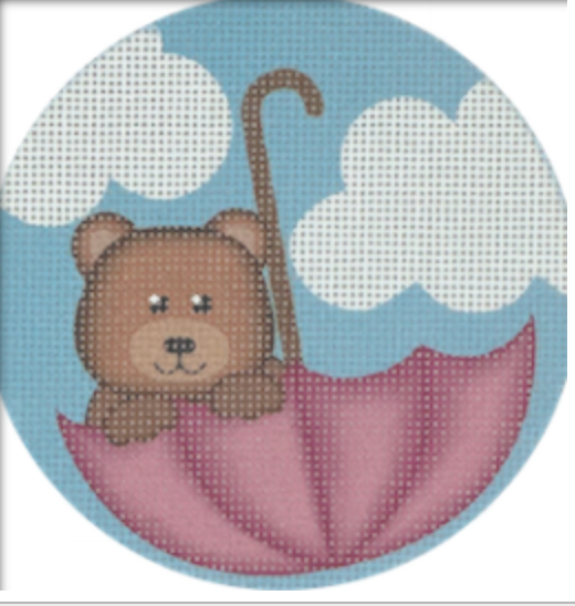 Pink Umbrella Bear Canvas - KC Needlepoint