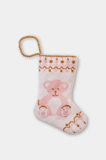 Bear-y Christmas in Pink Bauble Stocking - KC Needlepoint