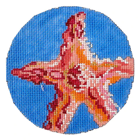 Starfish on Periwinkle Round Canvas - KC Needlepoint