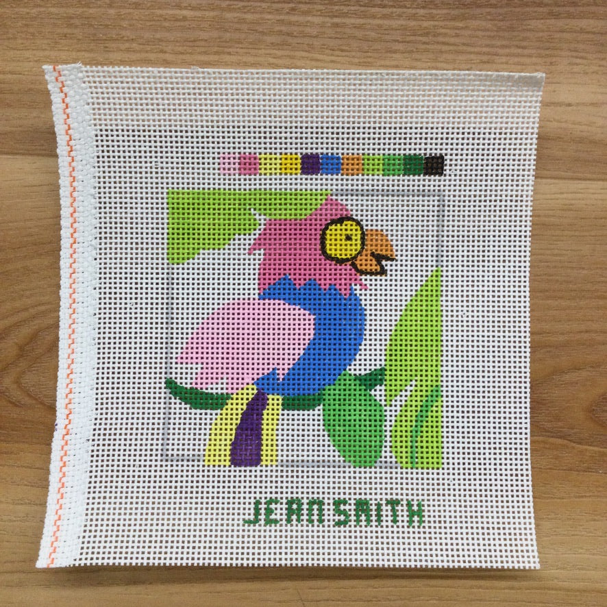 Small Square Parrot Canvas - KC Needlepoint