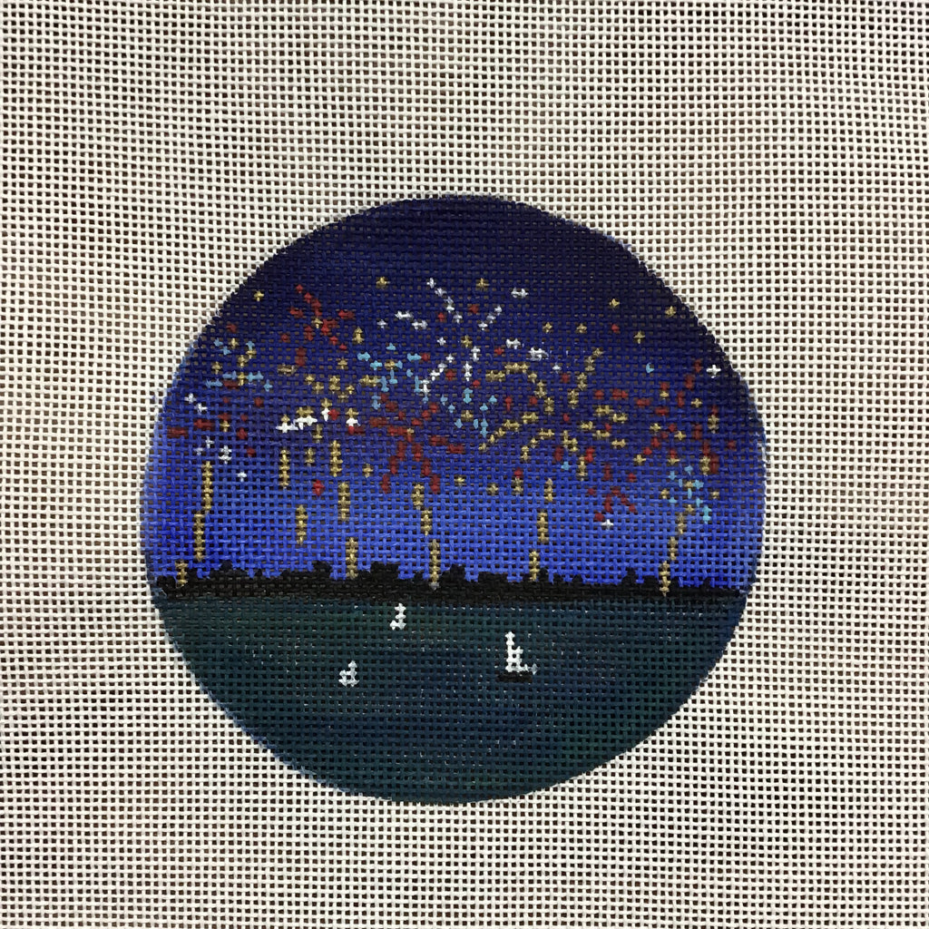 Fireworks Round Canvas - KC Needlepoint