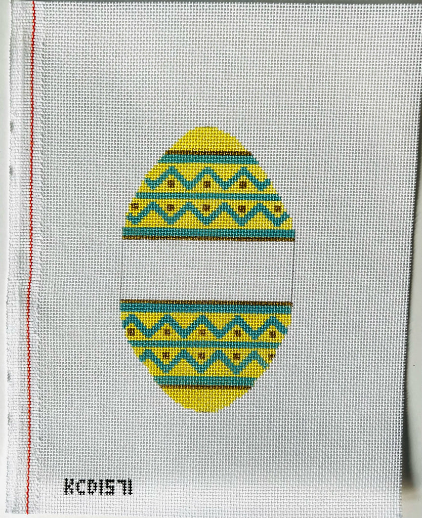 Yellow/Blue/Gold Striped Egg Canvas - KC Needlepoint