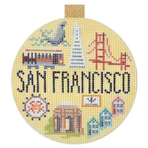 San Francisco Travel Round Needlepoint Canvas - KC Needlepoint