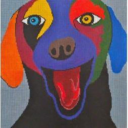 Happy Dog on Gray Canvas - KC Needlepoint