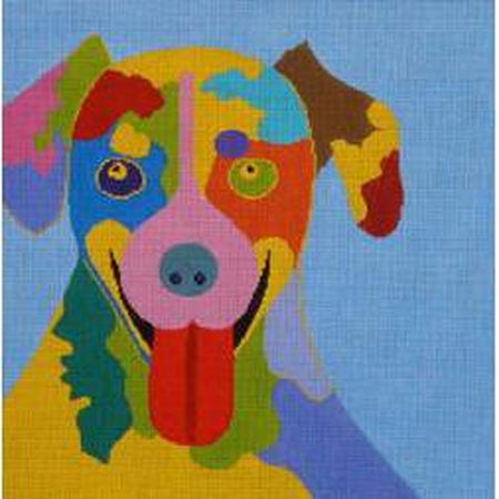 Dog, Big Tongue on Blue Canvas - KC Needlepoint