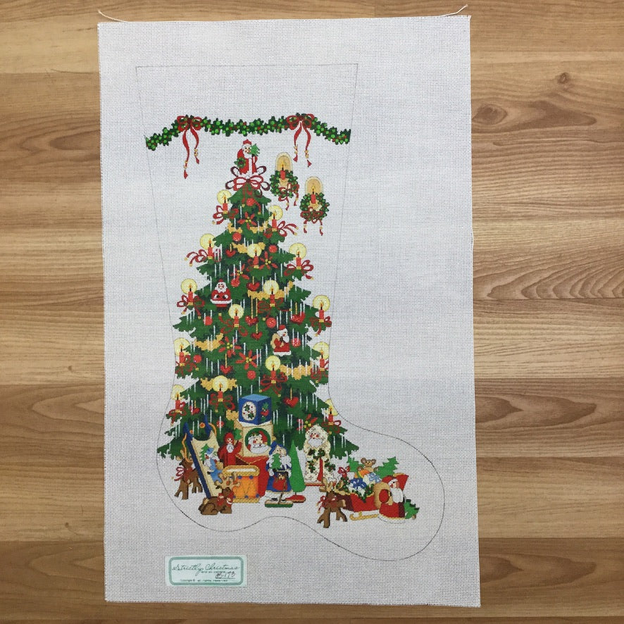 Santa Tree Stocking Canvas - KC Needlepoint