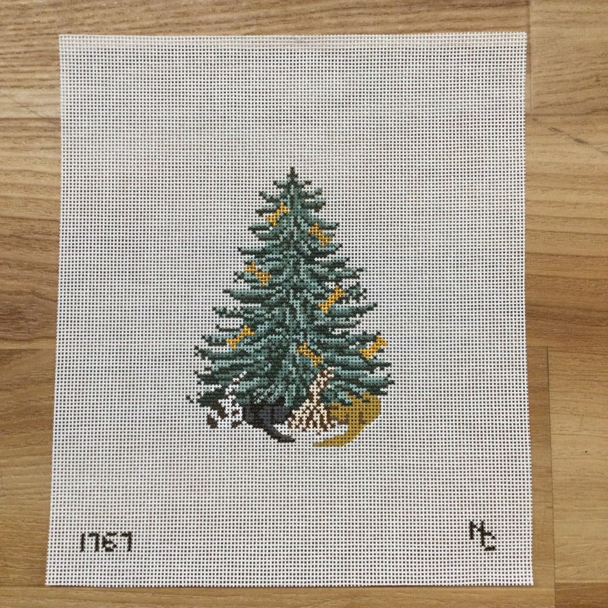 Dog and Bone Christmas Tree Canvas - needlepoint