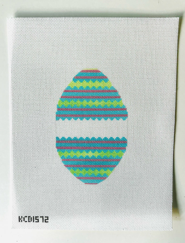 Pink/Blue/Green Striped Egg Canvas - KC Needlepoint