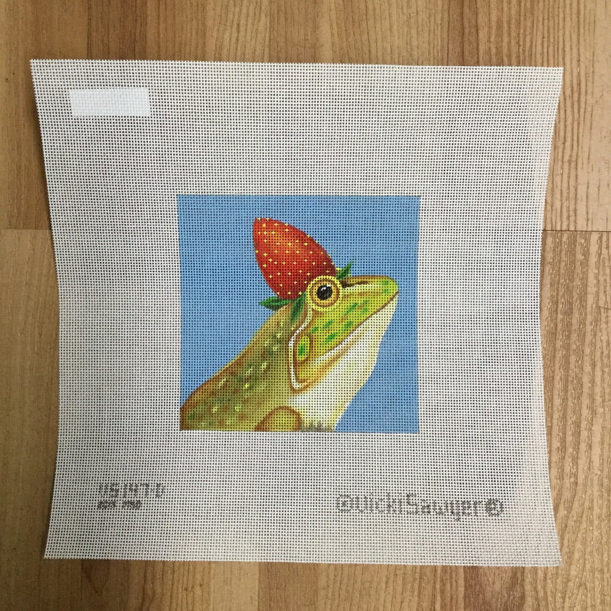 Strawberry Frog Needlepoint Canvas - needlepoint