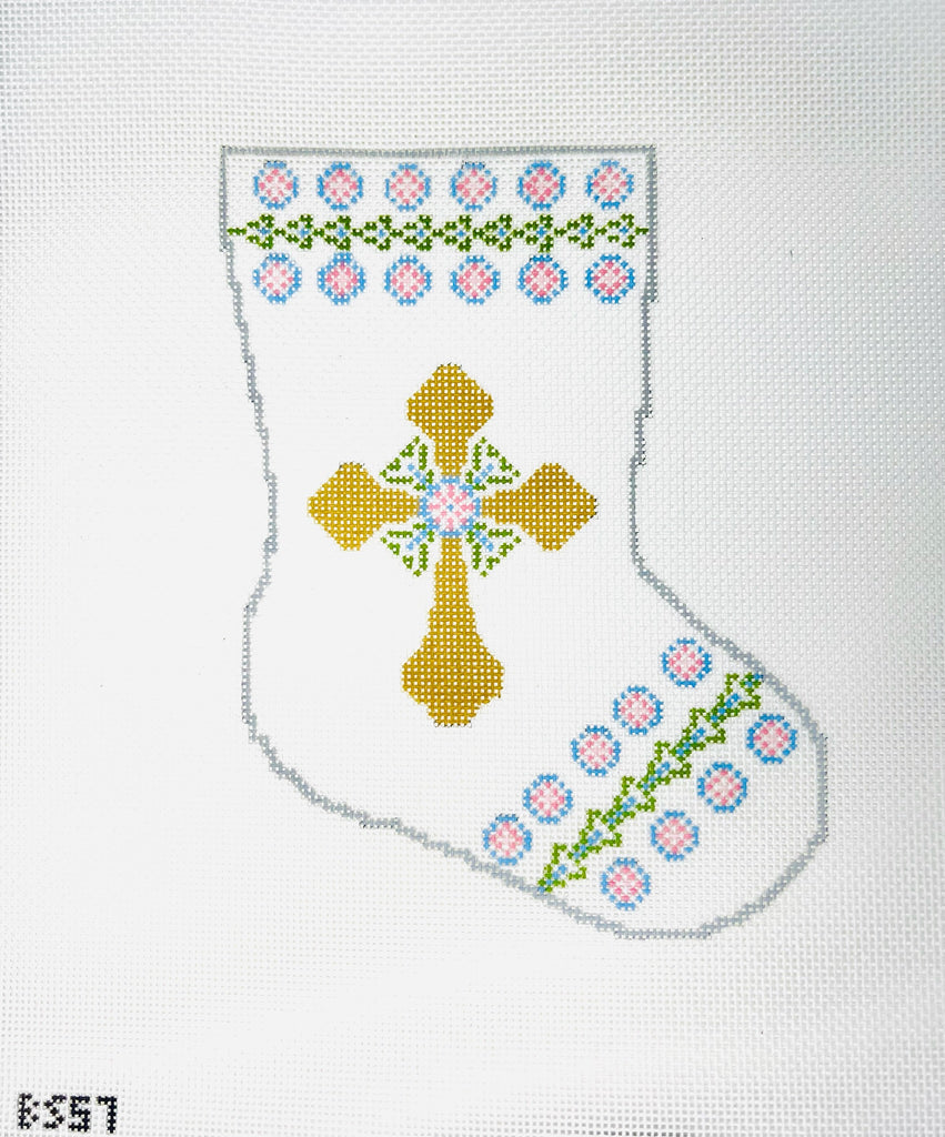 Immanuel Cross Ornament Sized Stocking Canvas - KC Needlepoint