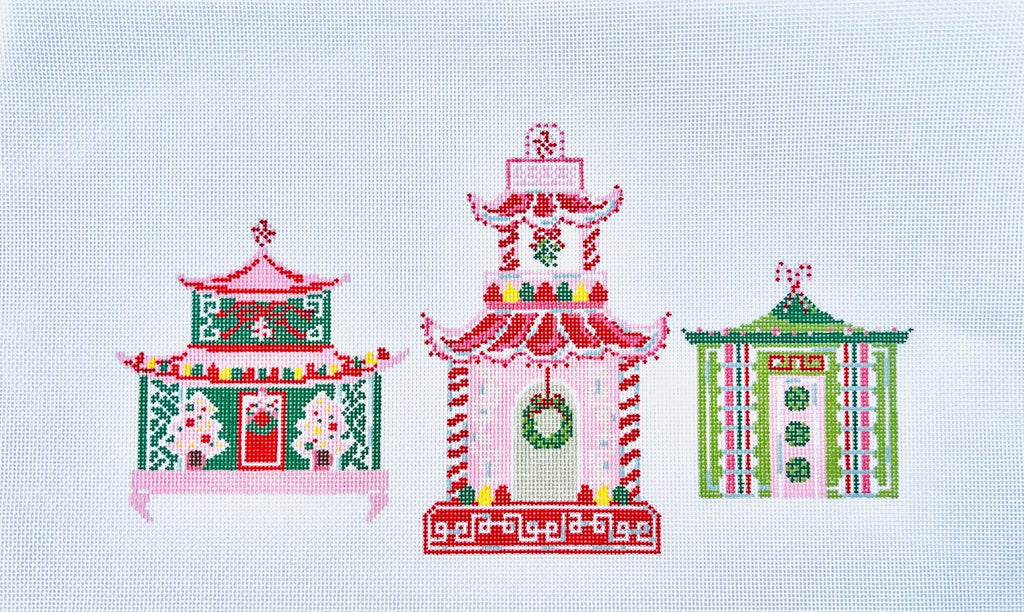 Holiday Pagoda Bolster Pillow Canvas - KC Needlepoint