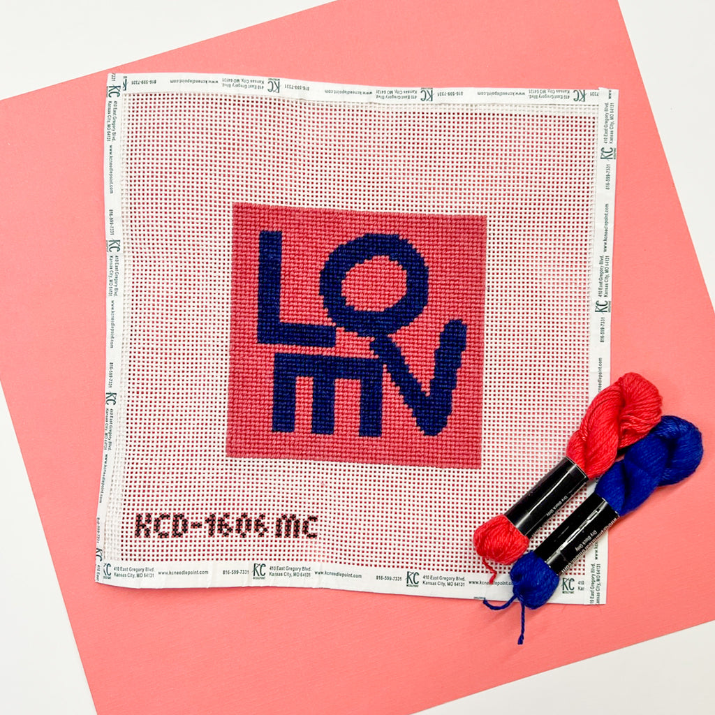 Pink and Navy LOVE Kit or Canvas - KC Needlepoint