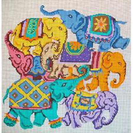 Colorful Elephant Collage Canvas - KC Needlepoint