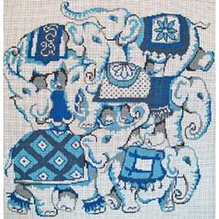 Blue and White Elephant Collage Canvas - KC Needlepoint