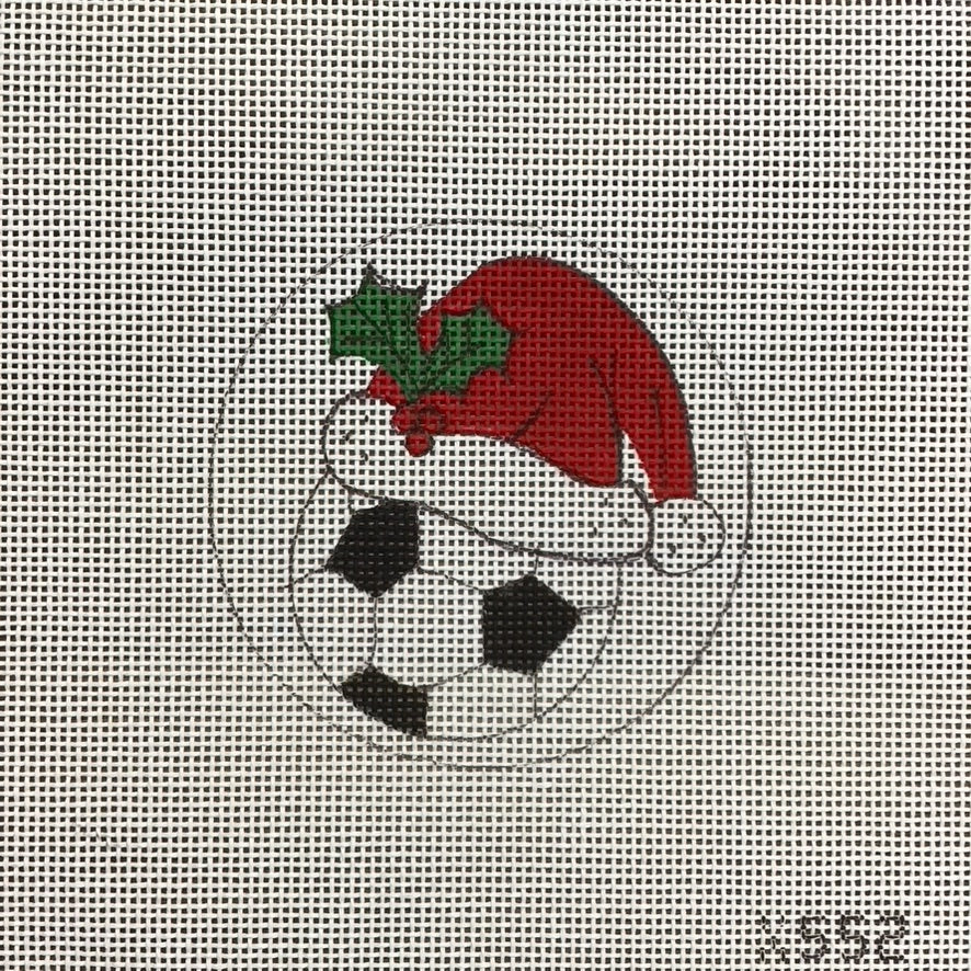 Soccer Ball with Santa Hat Canvas - KC Needlepoint