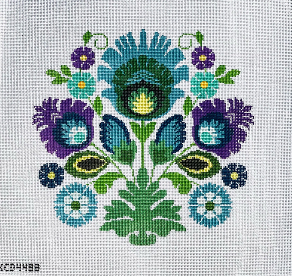 Polish Folk Design - Light Blue Flowers Canvas - KC Needlepoint