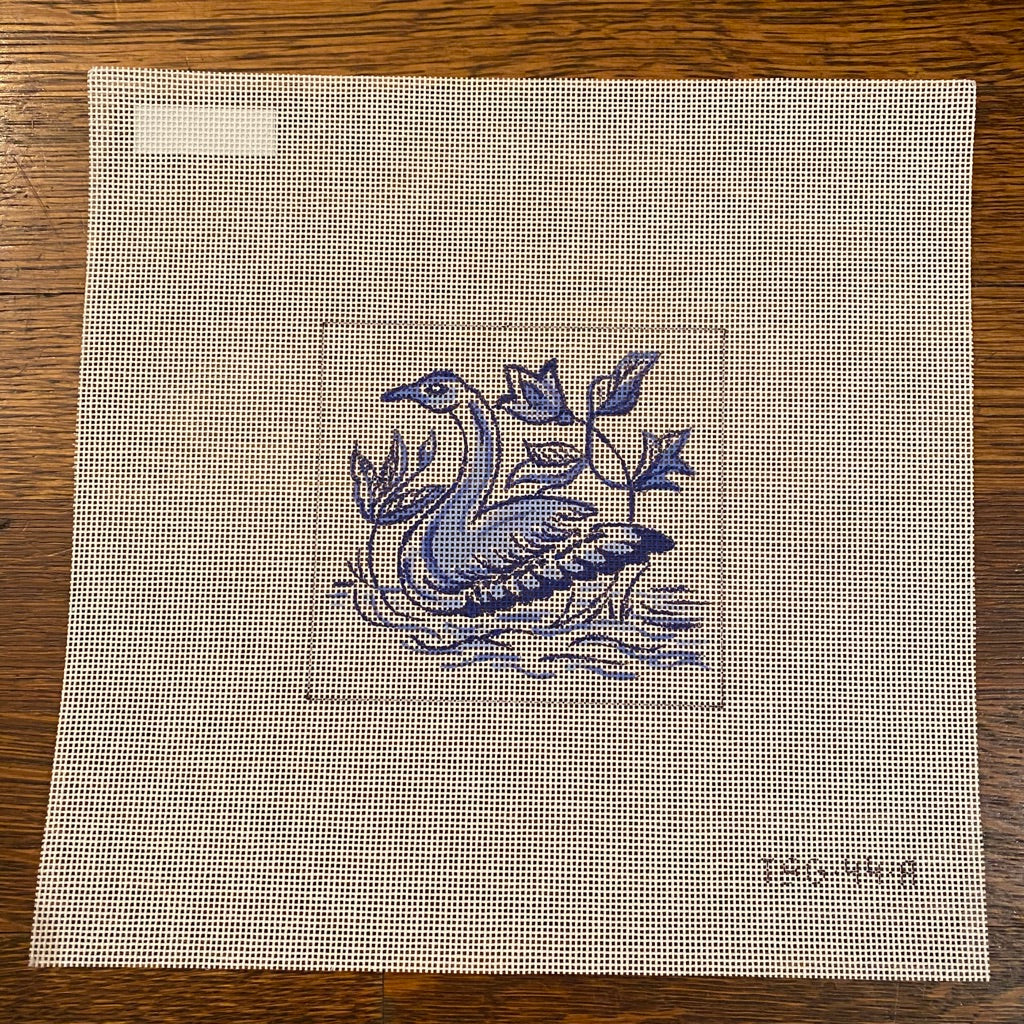 Swan Delft Tile Needlepoint Canvas - needlepoint