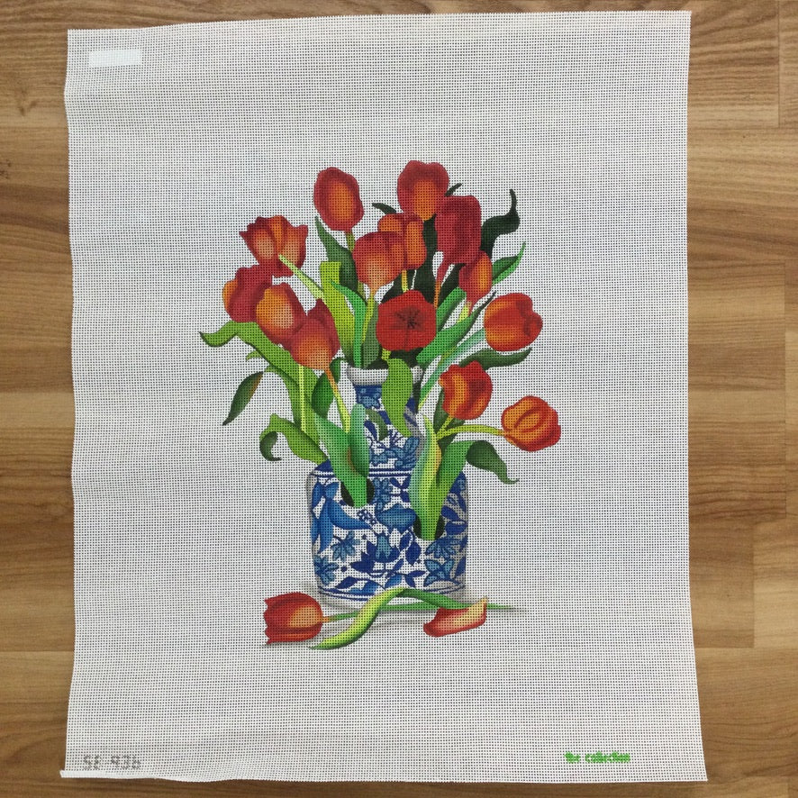 Blue Vase with Tulips Canvas - KC Needlepoint
