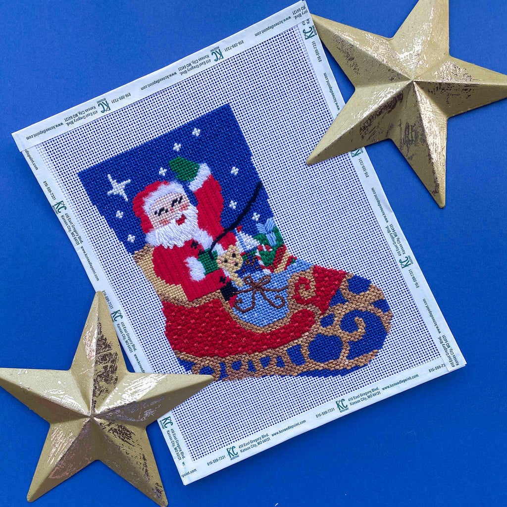 Santa Sleigh Ornament Sized Stocking Kit - KC Needlepoint