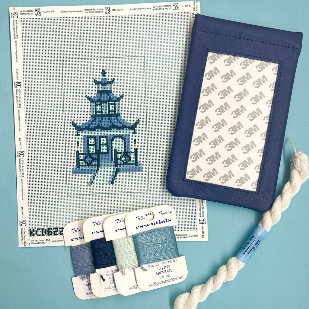 Blue Pagoda Eyeglass Case Kit - KC Needlepoint