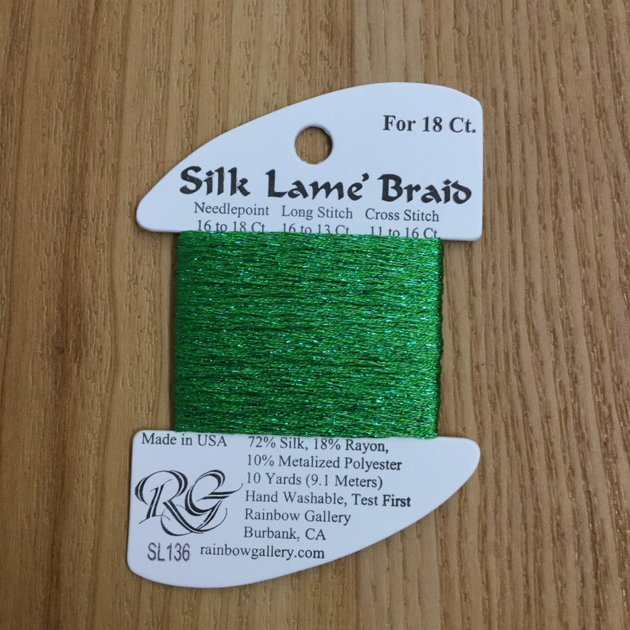 Silk Lamé Braid SL136 Kelly Green - needlepoint