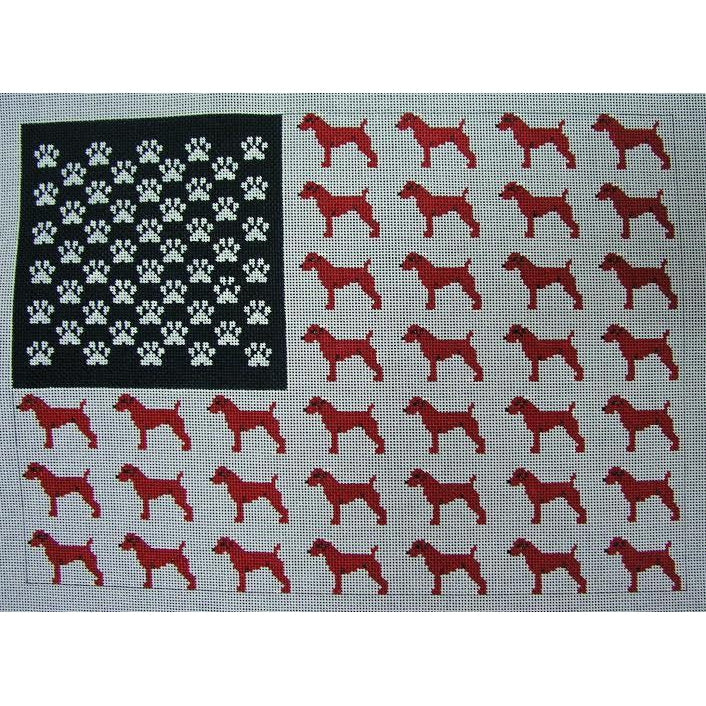 Dog American Flag Canvas - KC Needlepoint