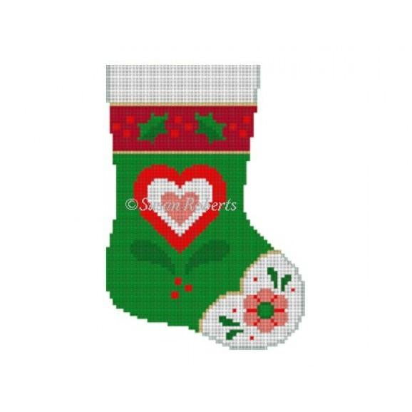 Alpine Heart Mini Stocking Canvas - KC Needlepoint