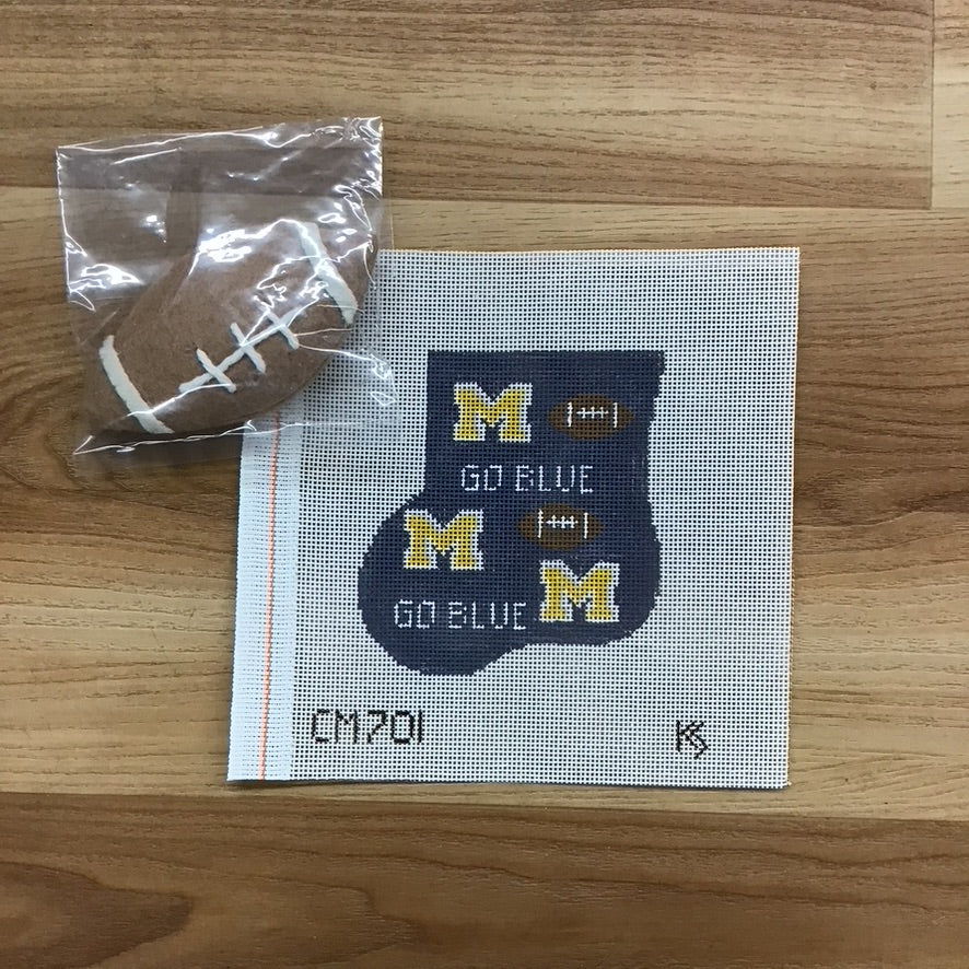 Michigan Mini Sock Canvas with Football - KC Needlepoint