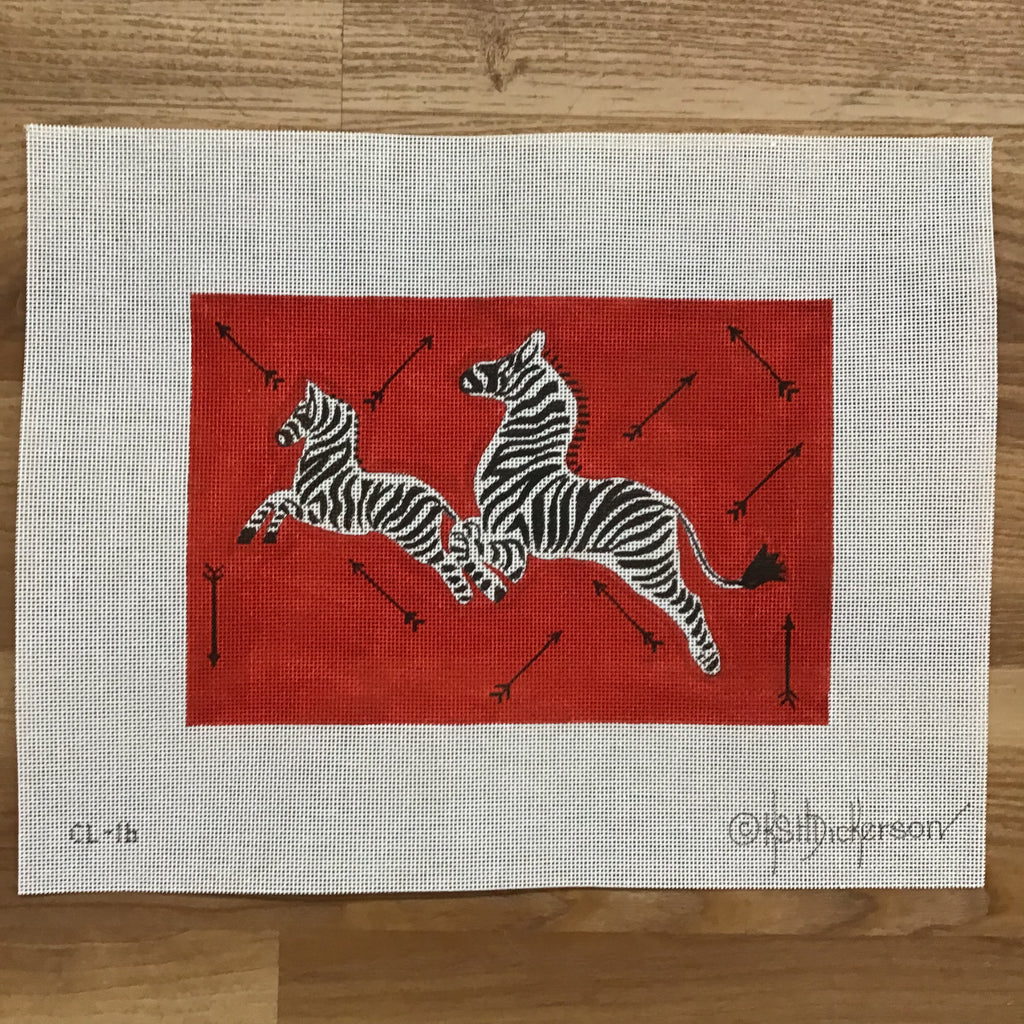 Red Leaping Zebra and Arrows Canvas - KC Needlepoint