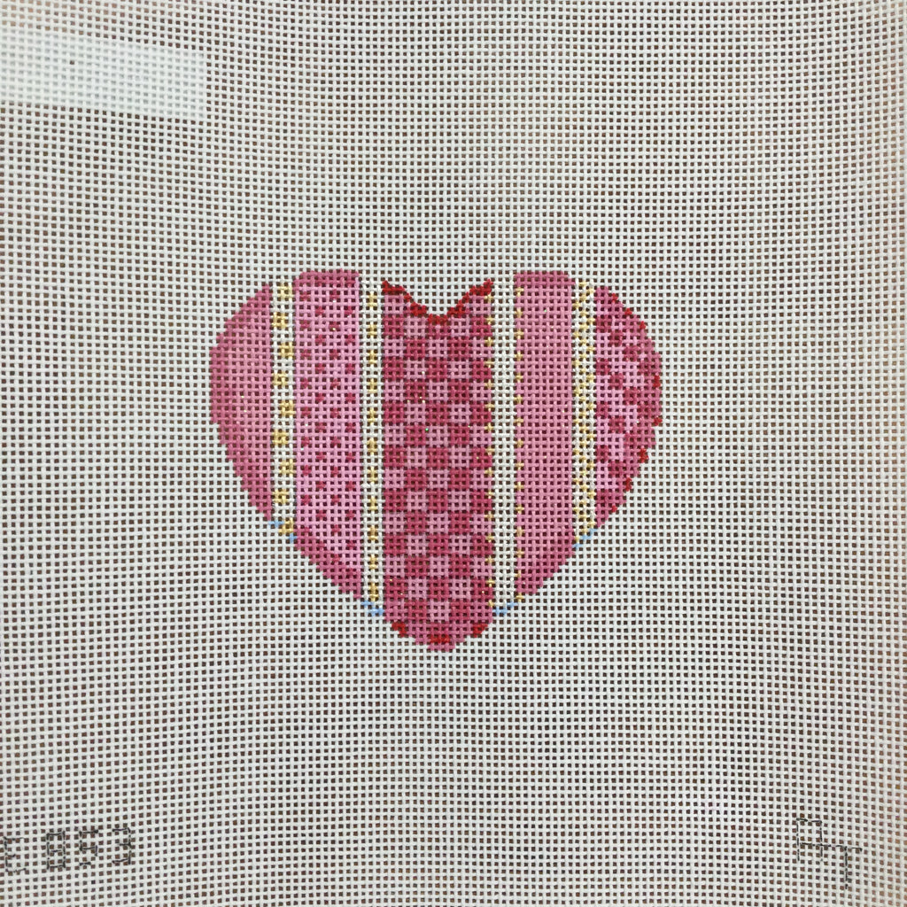 Vertical Checks and Dots Heart Canvas - KC Needlepoint
