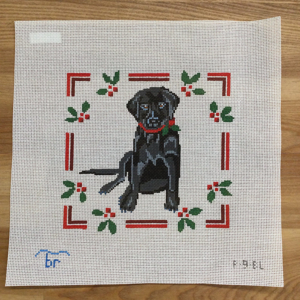 Black Lab with Holly Canvas - KC Needlepoint