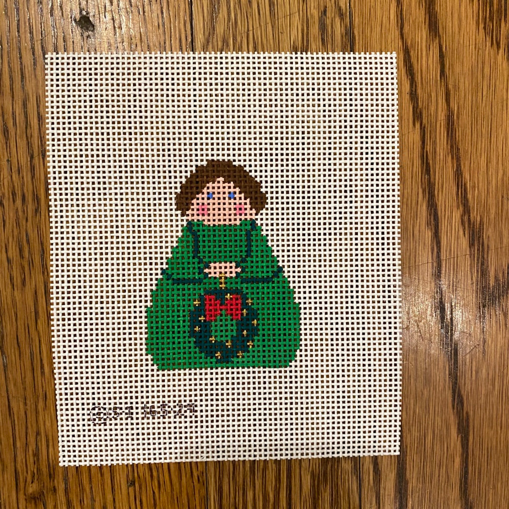 Green Angel with Wreath Canvas - KC Needlepoint