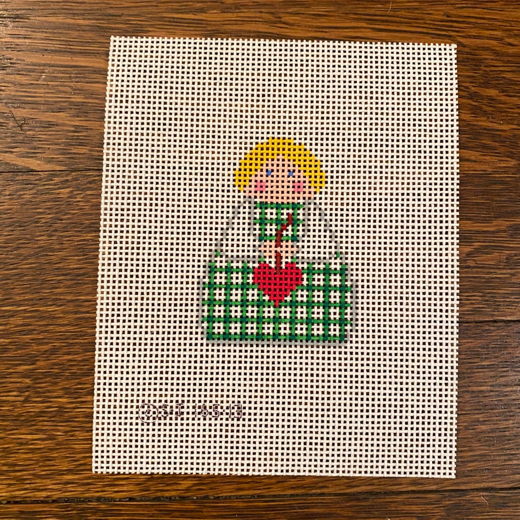 Green Plaid with Red Heart Angel Canvas - needlepoint