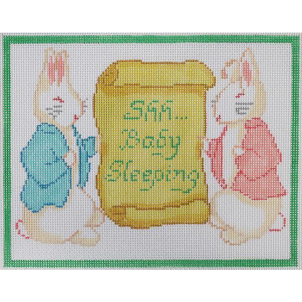 Shh...Baby Sleeping with Bunnies Canvas - KC Needlepoint