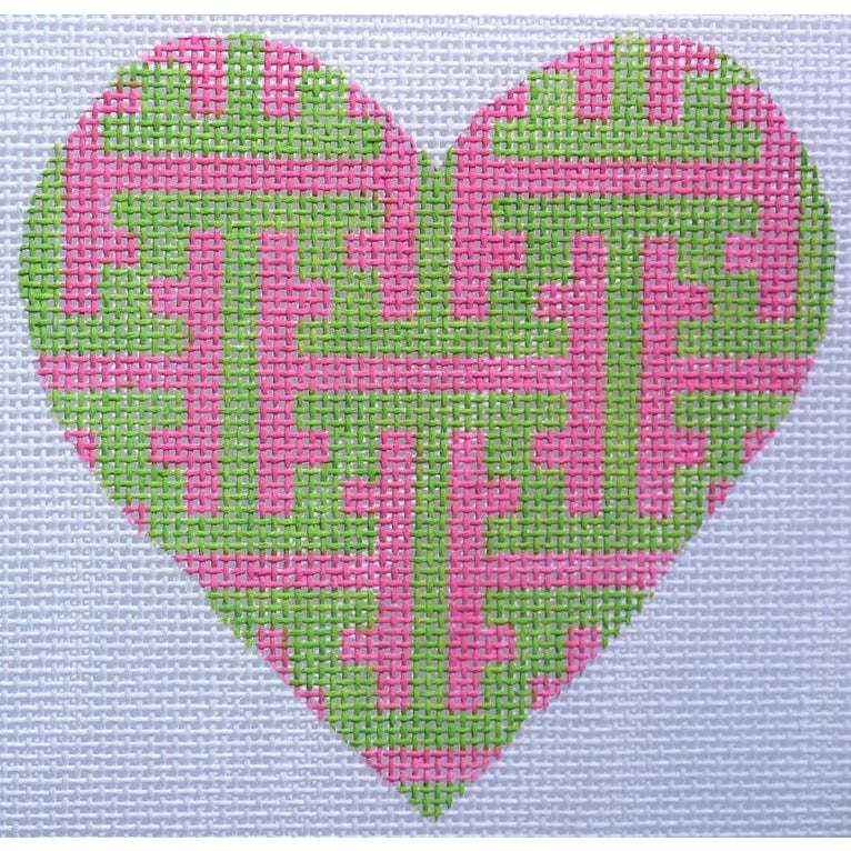 Pink and Green Lattice Heart Canvas - KC Needlepoint