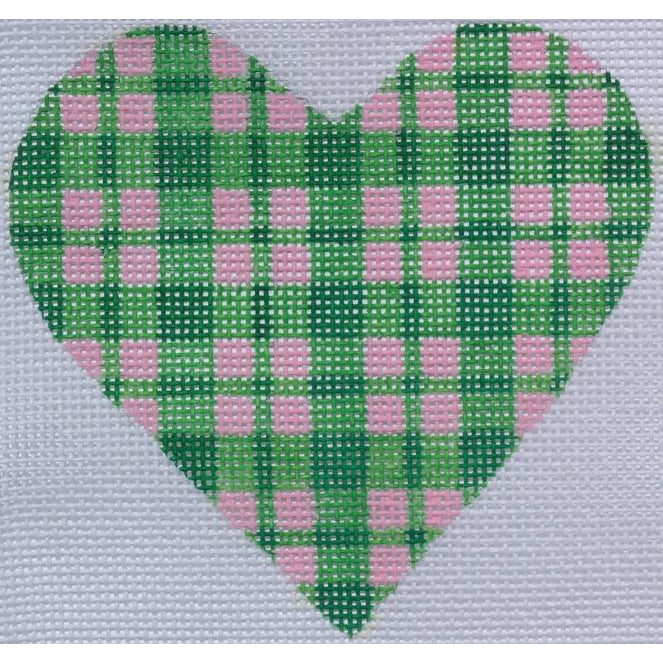 Pink and Green Plaid Heart Canvas - KC Needlepoint