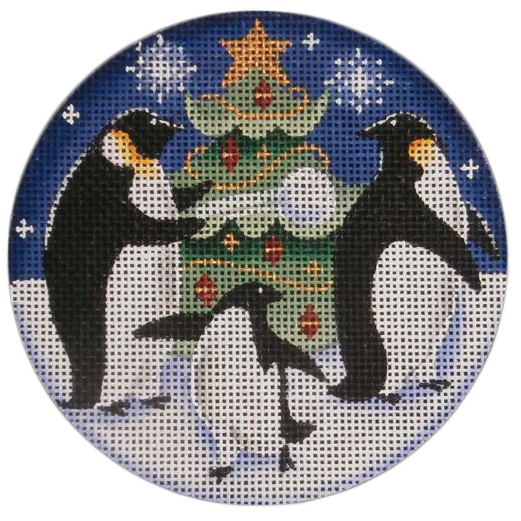 Penguin Christmas Round Canvas - KC Needlepoint