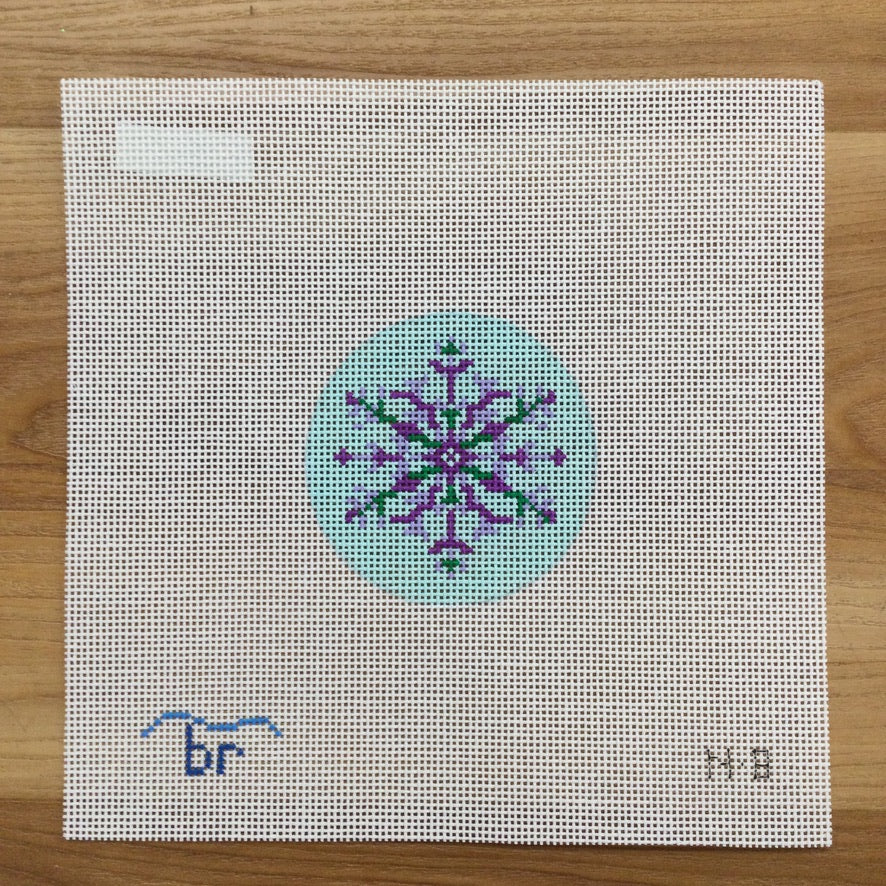 Purple/Aqua Snowflake Needlepoint Round - KC Needlepoint